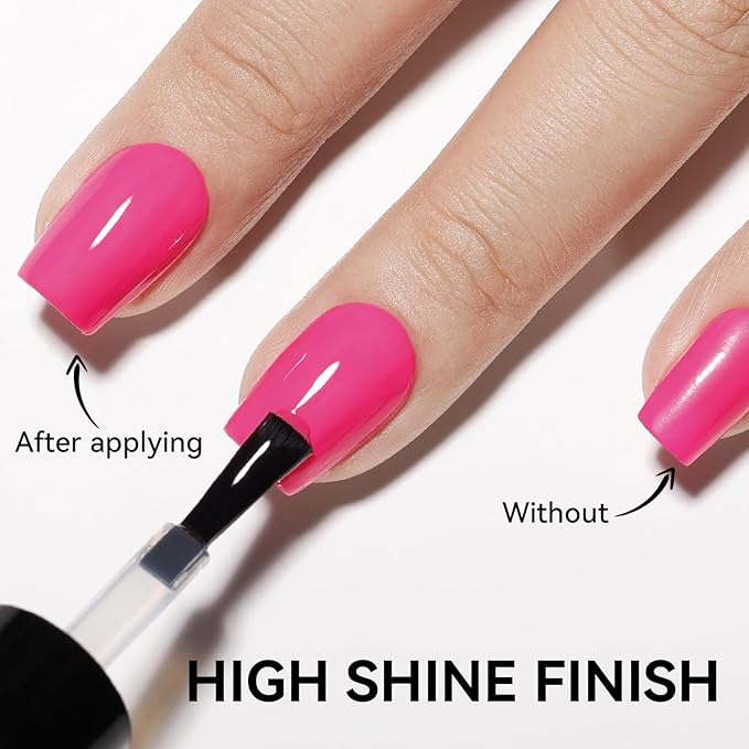 Nailshion 2Pcs Glossy Top Coat Clear Nail Polish, Quick Air Dry Regular Nail Polishes, High Shine Finish Long-Lasting Color Protection No Chip Vegan Hema-free Non-gel Salon Nail Art Gift for Women