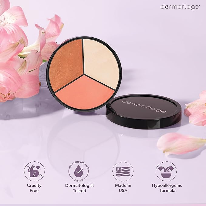 Cheek Palette: Bronzer, Highlighter, Blush Palette for Dewy Skin, Lit from Within by Dermaflage, 10g/.35oz
