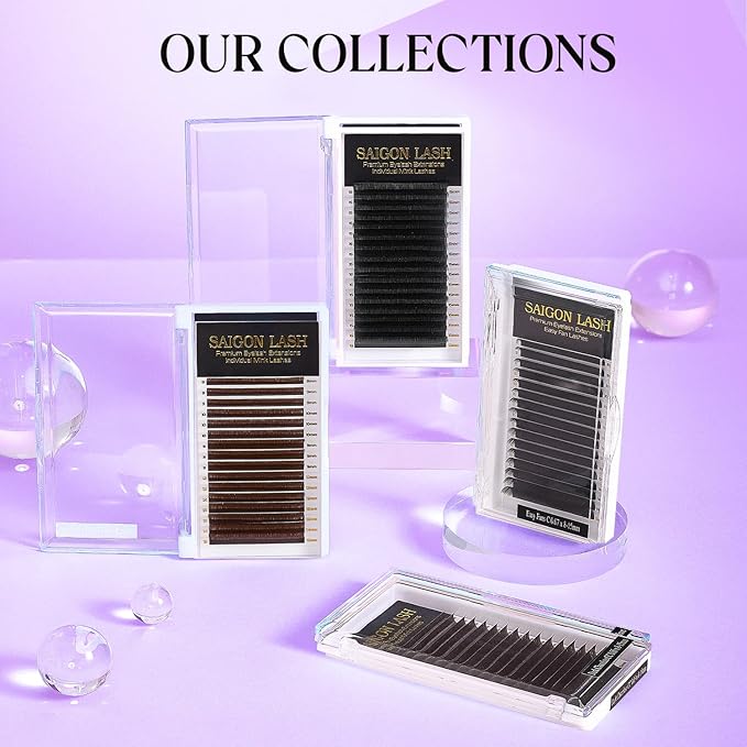 SAIGON LASH Easy Fan Eyelash Extensions, Volume Lash Tray for Lash Techs, C/CC/D Curl, 0.03/0.05/0.07mm Thickness, 8-15mm Mixed Lengths, 16 Rows, Soft PBT Material, Black (D-0.03)