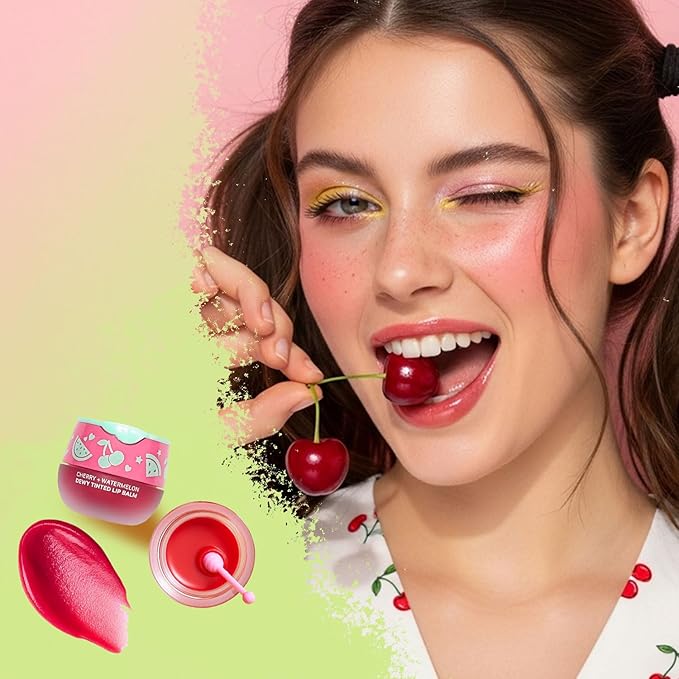 Look At Me Cherry Watermelon Dewy Tinted Lip Balm, Natural Ingredients, Korean Skin Care, Long-Lasting Moisture, Gifts For Women (0.2 fl.oz.)