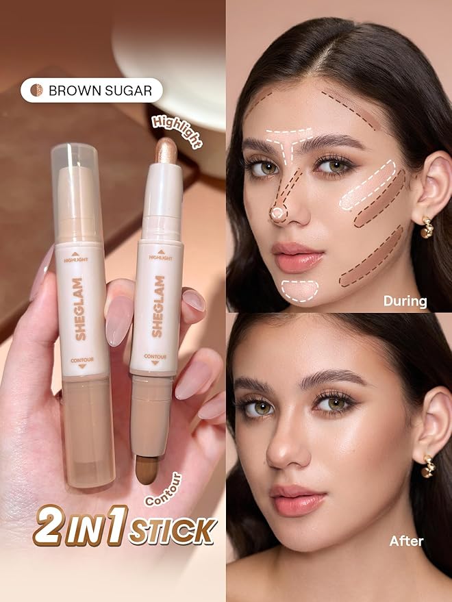 SHEGLAM 2-in-1 Contour & Highlight Stick Cream Waterproof Contour Stick-Brown Sugar