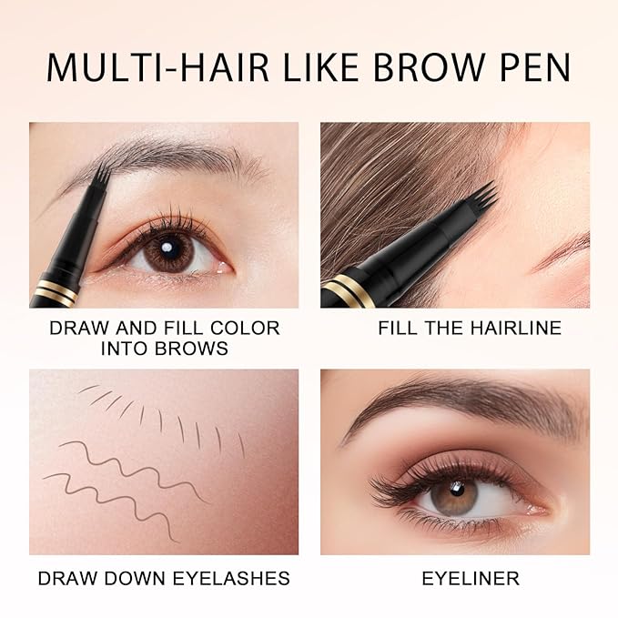 Eyebrow Pen,2-in-1 Waterproof Eyebrow Pencil with 4 Tip Microblading Brow Pen and Ultra-Precise Brow Pencil,with Dual-ended Eyebrow Brush,Eyebrow Makeup for Natural Looking - Dark Coffee