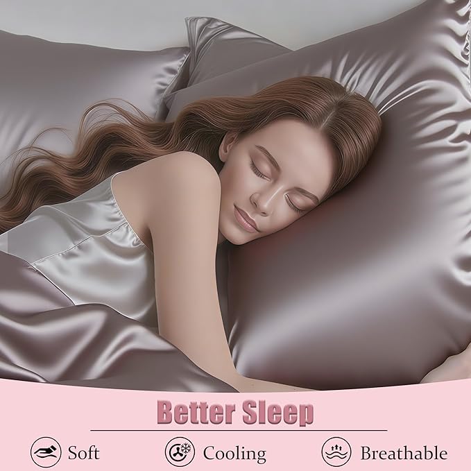 Mulberry Silk Pillow Cases with Zipper, Ultra Smooth Soft Breathable Cooling Pillow Cases for Hot Sleepers, Silk Satin Pillowcase for Hair and Skin, Gifts for Women (Silver Grey, Queen Size, 1 Pack)