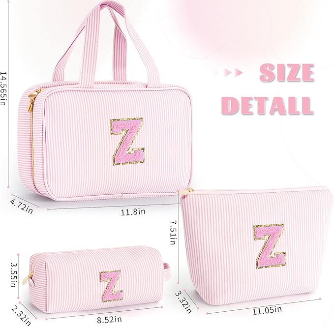 Birthday Gifts for Women Girls - Personalized Toiletry Pouch Initial Cute Makeup Bags Cosmetic Bag Make Up Bag Gift for Her Friend Mom Teacher Sister Teenager Female - Pink Z