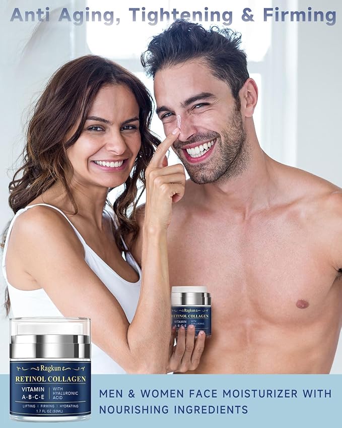 Ragkun Retinol Cream for Face, Collagen Neck Creams for Tightening and Firming, Anti Aging Day & Night Facial Moisturizer for Women & Men, Instant Face Lift Wrinkle Cream 3.4 fl. oz.