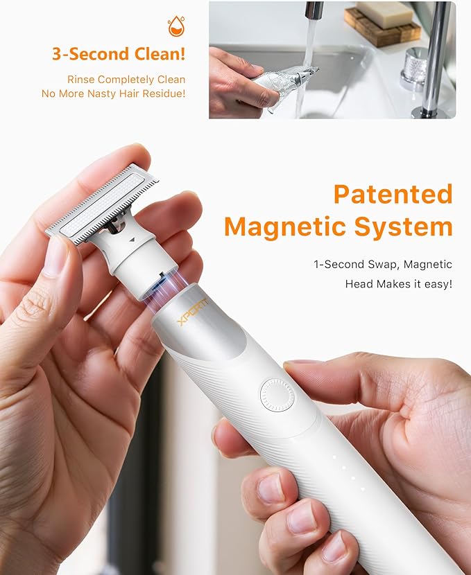 Trimcoo New Electric Beard & Nose Hair Trimmer Kit - Painless Razor with 12 in 1 Rotating Comb, Magnetic Nose Hair Head, Waterproof Wet/Dry, Groin/Ball Shaver for Men, USB-C Fast Charging,White(Pack)