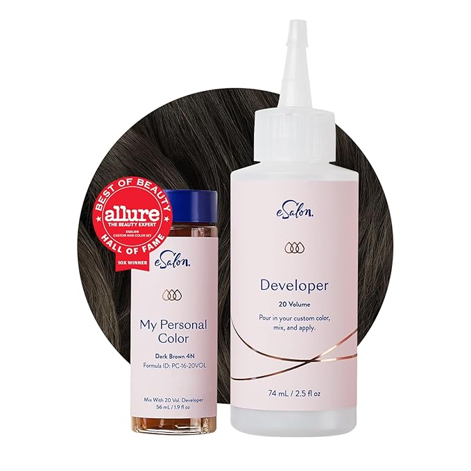 eSalon Permanent Hair Color & Hair Dye Kit - Dark Brown - Personal Colorist for Up To 100% Gray Coverage, All Hair Types - Professional-Grade Ammonia-Free Dye