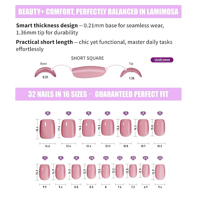 LAMIMOSA 32Pcs Press On Nails Short Square – Soft Gel Ash Gray Blue Fake Nails in 16 Sizes, Reusable Glue on Nail kit, ASH