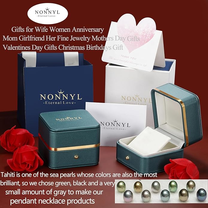 NONNYL Gifts for Women Wife-Tahitian-Black-Pearl-Necklace-Gift for Wife Wedding Anniversary Birthday Jewelry-Girlfriend Her Mothers Day Gifts for Mom Women Valentines Day Christmas Day Gifts