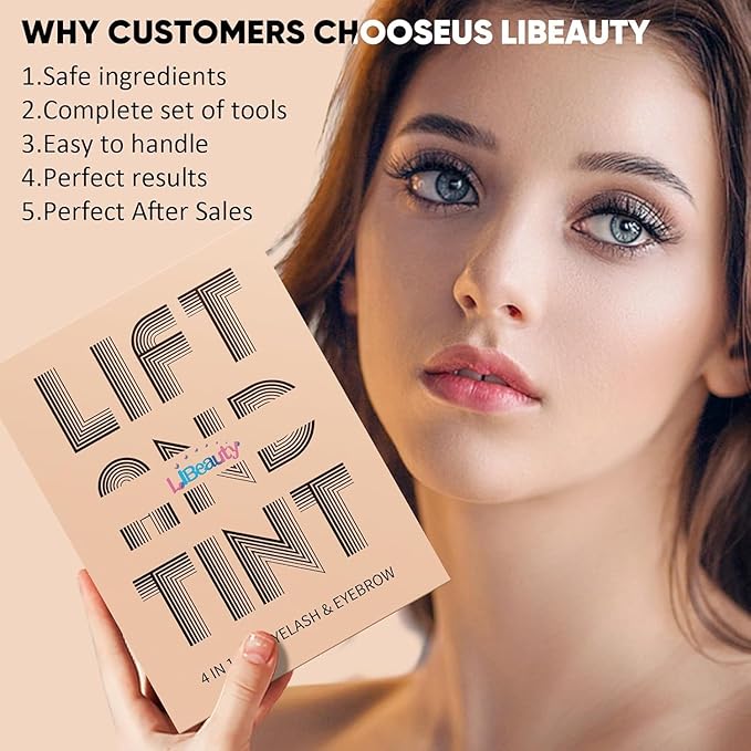 Libeauty Lash Lift and Color Kit Brow Lamination Kit with Black Color Quick Lifting Perming & Voluminous Coloring with Complete Tools DIY Eyelash Perm Use at Home & Salon Supplies