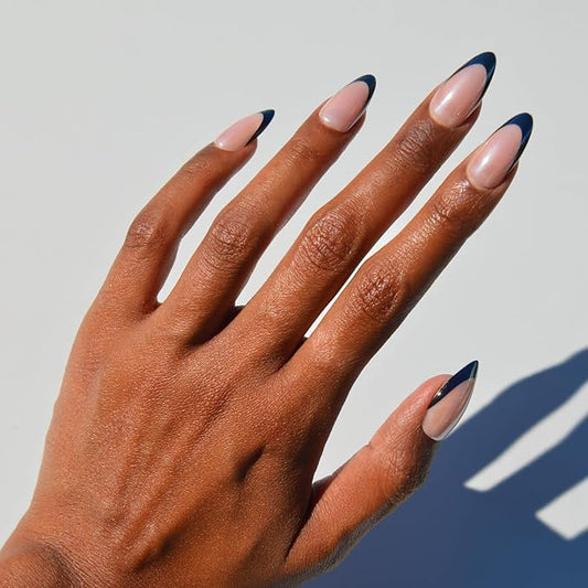 Glamnetic Press On Nails - Black Truffle | Medium Almond Black French Tip Fake Nails, Salon Quality French Manicure | 15 Sizes - 30 Nail Kit with Glue