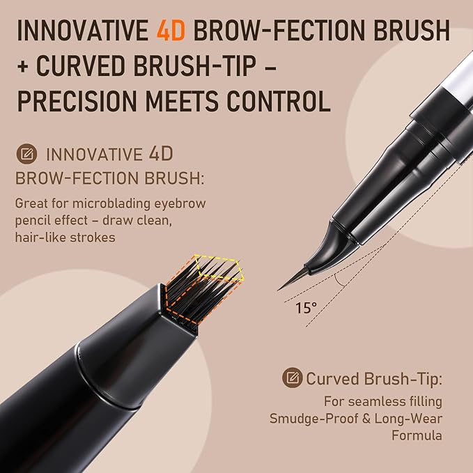 Blonde Color Dual-Ended Microblading Eyebrow Pencil for Women, 2 in 1 Liquid Eyebrow Pencil with Curved Tip and 4D Brow-Fection Microblading Pen, Shaped Fill HairLike Waterproof Eyebrows 01