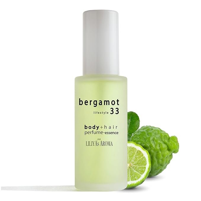 Liliya's Aroma Bergamot 33 Essence-Perfume for body and hair mist | Calabrian Bergamot | Pink Grapefruit | Vetiver Essential Oils | Gourmand Scent | Vegan 1.8 Fl Oz