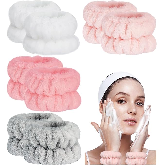 Taocar 8pcs Wrist Bands for Washing Face, Absorbent Face Washing Wristbands, Microfiber Women's Spa Wrist Towels, Stretchy Wash Band for Man Children, Prevent Water from Spilling Down Your Arms