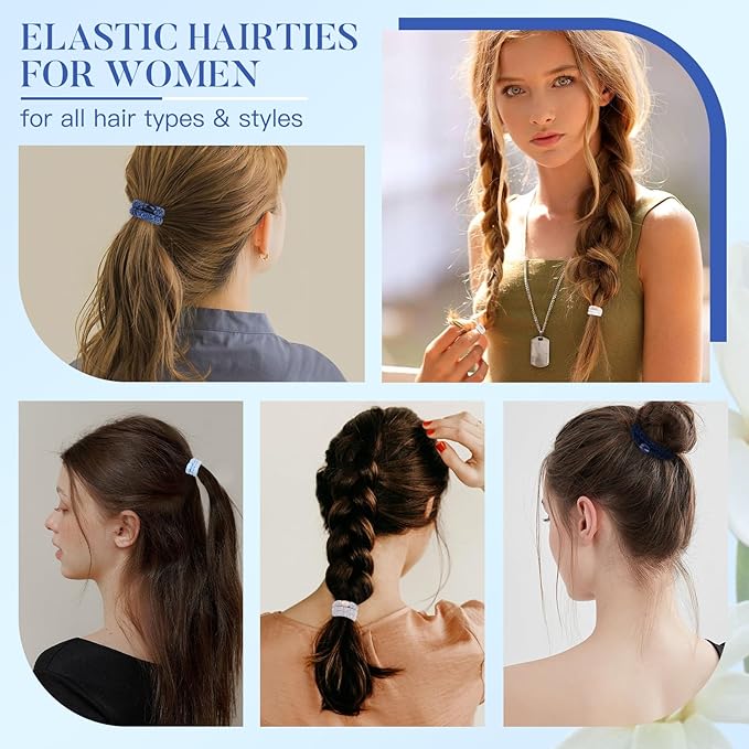 Braided Hair Ties No Damage, 10 Pcs Soft Plush Hair Bands for Women's Hair, Bracelet Hair Elastics & Ponytail Holders for Thick Hair - Light Blue