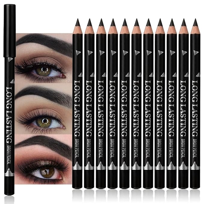 Eyebrow Pencils for Women, 12Pcs Hard-Core Wooden Eye Brow Eye Liner Pen for Beginner Makeup, Waterproof & Sweat-Proof (12Pcs-Black-Eyebrow Pencils)