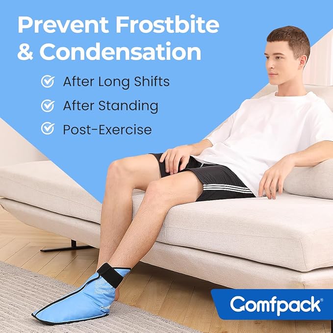 Comfpack Large Foot Ice Pack Wrap for Full Foot Ankle Pain Relief, Long Lasting Cold Ice Boot for Swelling After Surgery, Sore Feet, Broken Foot, Plantar Fasciitis, Gout, Bunion