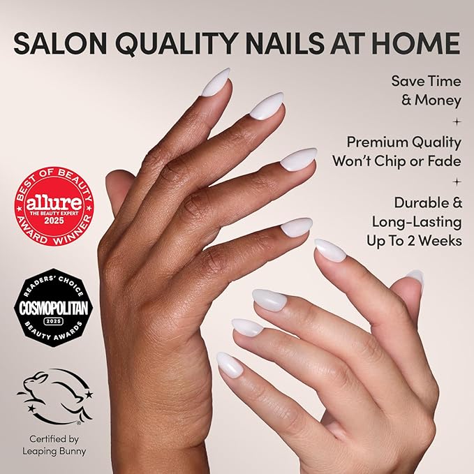 Glamnetic Press On Nails - White Swan | Opaque Classic Off White Short Oval Fake Nails, Salon Quality | 15 Sizes - 30 Nail Kit