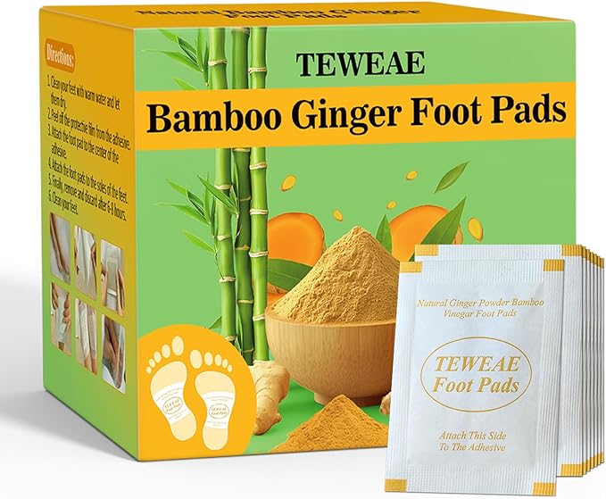TEWEAE 62 Pads Ginger Foot Pads, Natural Turmeric & Ginger, Wormwood, Bamboo Vinegar, for Winter Better Sleeping, Included 62Pads Goodnight Patches and 62 Adhesive Sheets