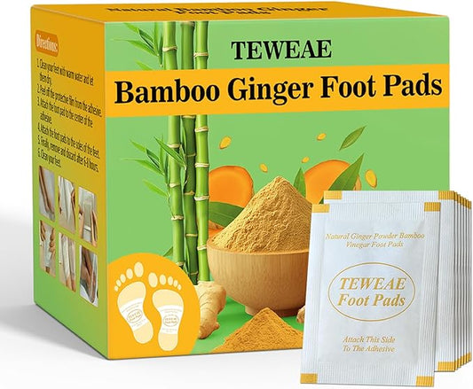 TEWEAE 62 Pads Ginger Foot Pads, Natural Turmeric & Ginger, Wormwood, Bamboo Vinegar, for Winter Better Sleeping, Included 62Pads Goodnight Patches and 62 Adhesive Sheets