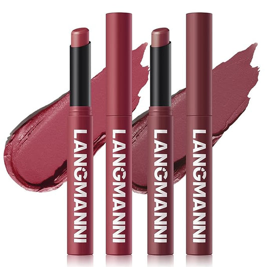 Jolilab 2Pcs Velvet Matte Lipstick Nude Matte Soft Dark Color Stick High Pigmented Long-Lasting Waterproof Lip Stick Lip Balm Beauty Cosmetics Gift for Women（11#+12#
