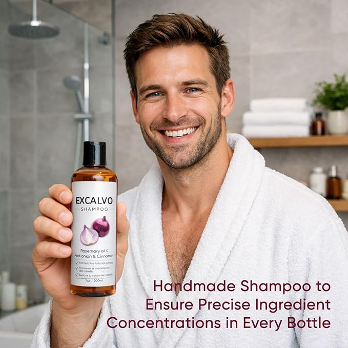 Lexenic Excalvo Shampoo - Excalvo Shampoo Para Hombre with Rosemary Oil & Red Onion & Cinnamon Extract, Menos Caída, Más Densidad, Raíces Más Fuertes, 7oz/200ml (2)