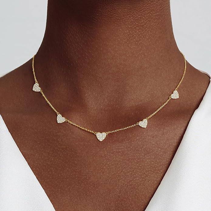 Airmb Cute Heart Necklace for Women Gold/Silver Plated Heart Pendant Choker Necklaces Tendy Love Heart Chain Necklace Dainty Gold/Silver Necklace Jewelry Gifts for Women