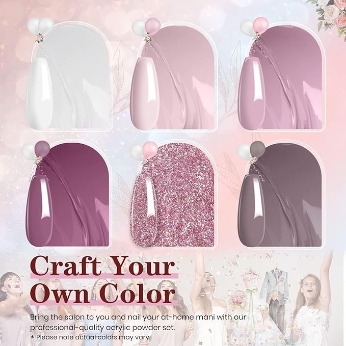 Beetles Wedding Gel Nail Polish Set - 6 Colors Nude Pink Mauve White Glitter Gel Polish Kit, Soak Off UV Led DIY Nail Art Home Manicure for Bride
