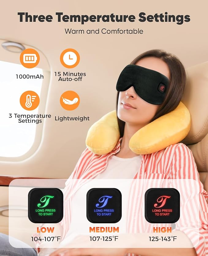 Heated Eye Mask, Cordless Warm Eye Compress for Dry Eyes Blepharitis, Light Blocking Heat Eye Mask for Men Women, 1000mAh Rechargeable Battery and Washable Cover (Black)