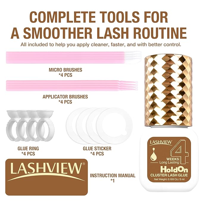 LASHVIEW Upgrade Sensitive Lash Cluster Glue,Strong Hold Cluster Lash Glue Long Lasting 4+ Weeks Waterproof & No Irritation Hypoallergenic Formaldehyde-Free for Open Eyes DIY or Professional (5ML)