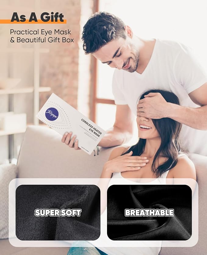 Heated Eye Mask, Cordless Warm Eye Compress for Dry Eyes Blepharitis, Light Blocking Heat Eye Mask for Men Women, 1000mAh Rechargeable Battery and Washable Cover (Black)