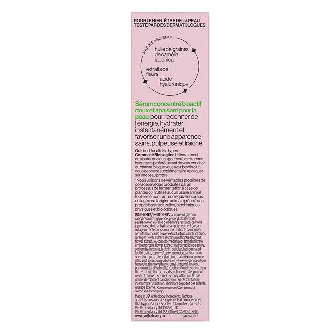 Pacifica Vegan Collagen Complex Face Serum Anti Aging Hydrating Serum w/Hyaluronic Acid for Plumping & Firming Collagen Boosting Facial Serum for Fine Lines & Wrinkles Clean Dermatologist Tested
