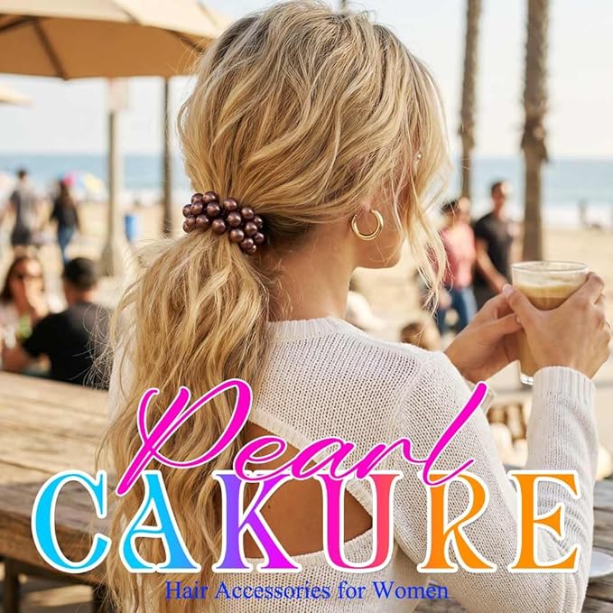 CAKURE Beaded Hair Ties Pearl Ponytail Holders Pearl Hair Accessories for Women (Pack of 3)
