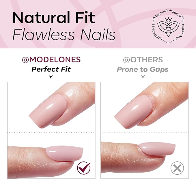 modelones Short Press on Nails, Oval Fake Nails Kit Press Ons with Nail Glue, Adhesive Tabs, Nail File, Prep Pad, Manicure Stick, 32Pcs 16 Sizes, Burgundy, Valentines