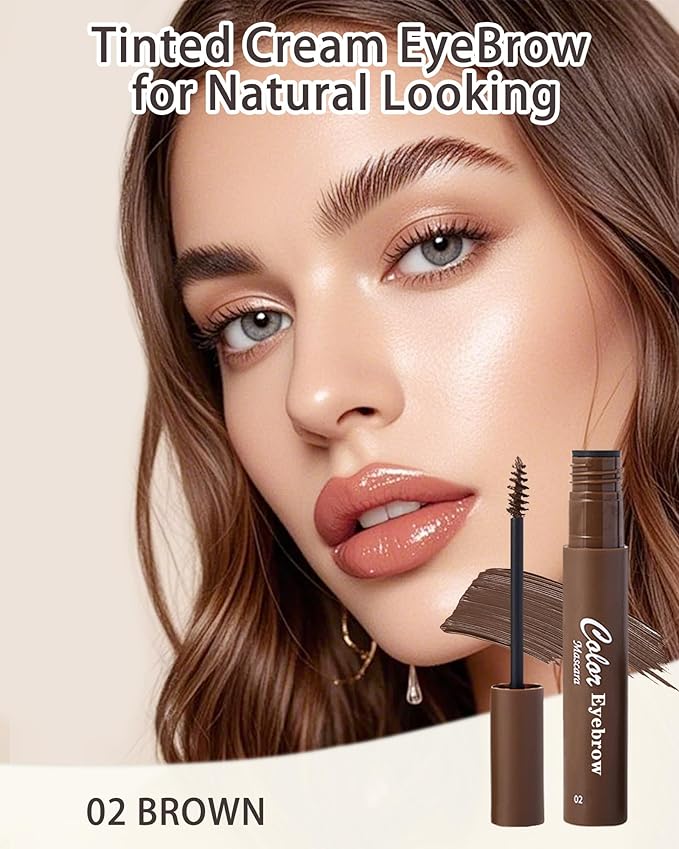 2Pcs Tinted Brow Cream Waterproof,Brown Longwearing Smudgeproof Liquid Eyebrow Tinting Gel Mascara,Volumizing Eye Brows Filler Women Natural Brow Makeup without Clumping with Brow Brush&Razor-02