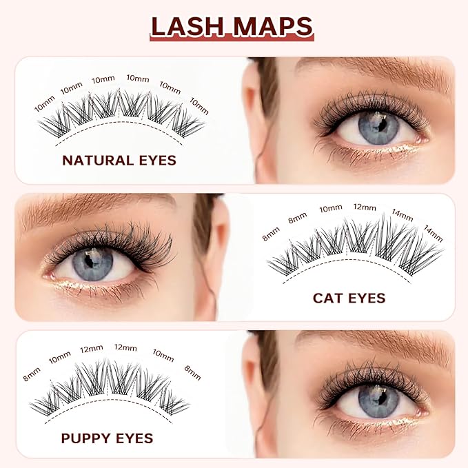 JOLIETIFY Lash Extension Kit, Natural Style, Lightweight Faux Mink 8–14mm Clusters with More Short Clusters, Delicate Wispy Look, Individual Lashes with Waterproof Bond & Seal, Tweezers & Remover