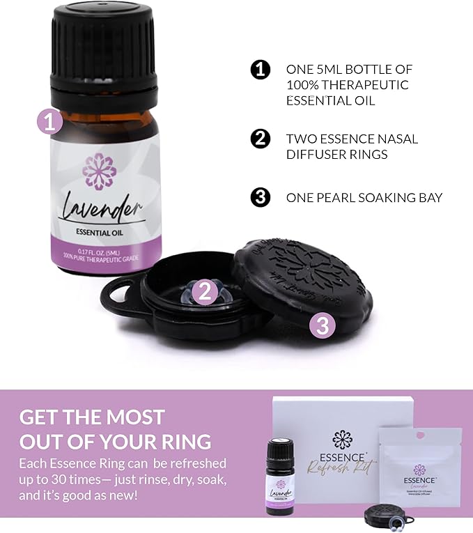 Essence Wearable Aromatherapy Nasal Diffuser – Lavender Essential Oil Nose Ring Silicone Inhaler for Stress & Mood Support - Made in USA & Travel-Friendly