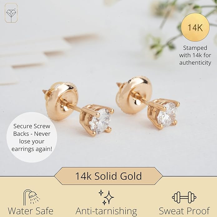 1/4-2 Carat IGI Certified Lab Grown Diamond Stud Earrings | Solitaire Real Diamonds Earring for Women in I-J Color & SI1-SI2 Clarity | 14K Gold Diamond Studs with Secure Backs by MAX + STONE