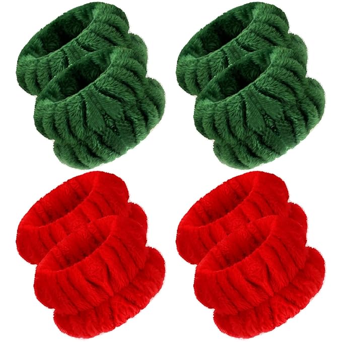 Chuangdi 4 Pairs Wrist Bands for Washing Face Wrist Spa Microfiber Wash Towel Band Scrunchies Absorbent Wristbands Sweatband for Women Prevent Liquid from Spilling(Red, Green)