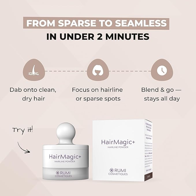 Rumi Cosmetiques HairMagic+ Root Touch Up Powder for Mature Women – Instant Gray Hair Coverage & Hairline Filler – Water-Resistant, Natural Finish, with Argan Oil & Vitamin E (Platinum Blonde)