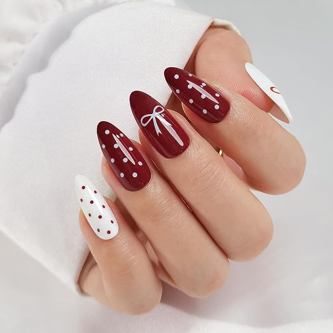 RPNZL Press On Nails - Paris | French Tip, UV Finish Almond Nails, Reusable | 16 Sizes - 32 Nails in Kit with Glue (Love)