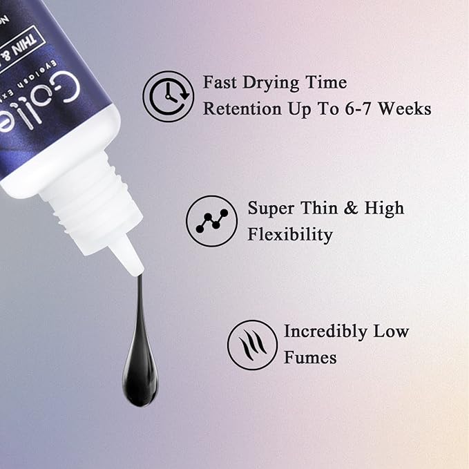 Eyelash Extension Glue High Flexibility Eyelash Glue 1 Sec Drying Time/Retention 6-8 Weeks/(0.17fl.oz / 5ml) Max Bond Thin Lash Adhesive for Eyelash Extension Lash Adhesive for Professional Use Only