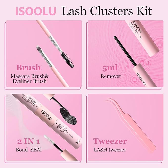ISOOLU Fairy Lash Clusters Manga Individual Lashes C Curl Wispy Eyelash Clusters WideSpan Eyelash Extension Kit with Lash Bond and Seal Wet-Look Spiky Cluster Lashes (50D 9-16mm D 0.07)