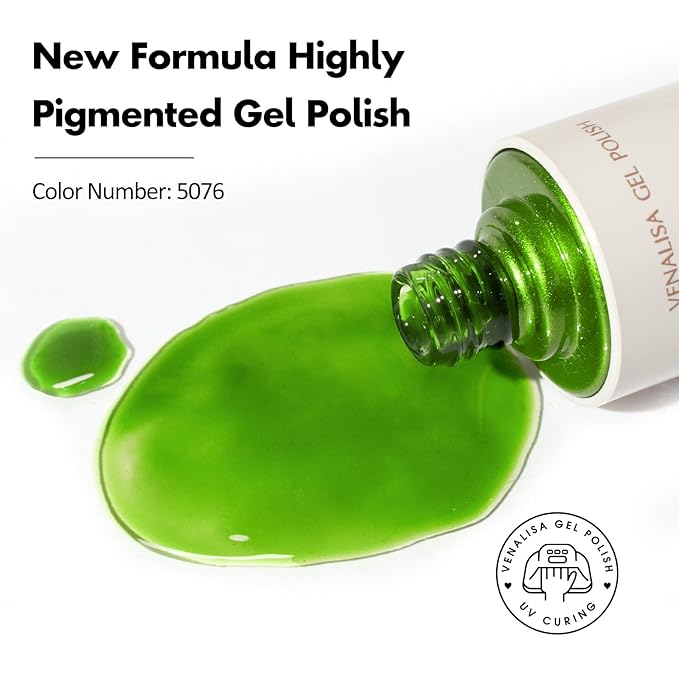 VENALISA Jelly Green Gel Nail Polish, 1 Pcs Transparent Neon Green Jelly Gel Polish Lime Color High Gloss Soak Off U V Nail Manicure Salon and DIY at Home Gifts for Women