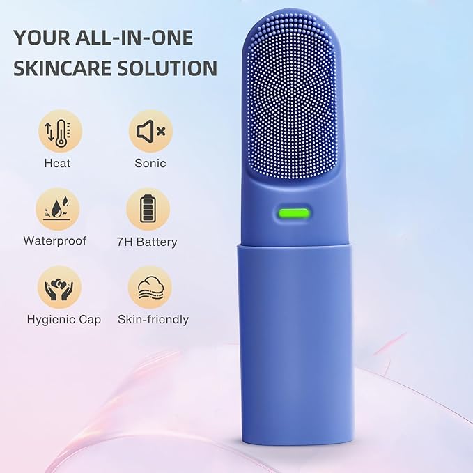 Face Scrubber with Heated,3 Modes Waterproof Rechargeable Portable Travel Size Makeup Remover Cleansing, Exfoliating and Massaging face wash Brush for Women & Men(Deep Ocean Key Blue)