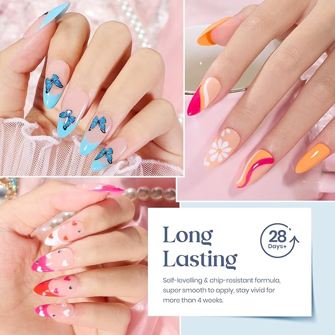 Beetles Winter Gel Nail Polish Set - 20 Pcs Neon Nail Gel Polish Set Soak Off Uv LED Gold Sliver Glitter Nail Polish Kit Blue Pink Black White Uv for Nail Art Salon Valentines Gift for Women