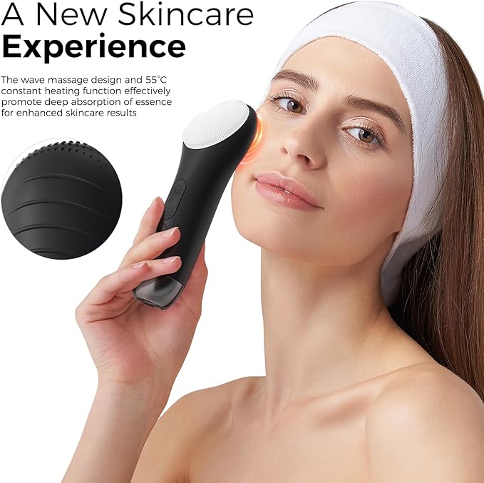 Face Scrubber Facial Cleansing Brush - Waterproof and Rechargeable Face Cleansing Brush with 4 LED Gentle Light, Cleansing, Exfoliating and Massaging, Electric Face Scrub Brush for Men & Women