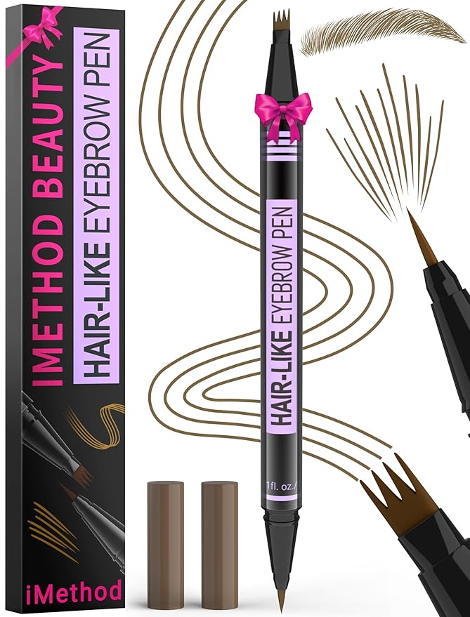 iMethod Eyebrow Pen - Eyebrow Pencil Magic 2-in-1 Eye Brow Pencils for Women with 4-Fork-Tip and Precise Brush-Tip Create Natural Hair-Like Brows, Last All Day, Microblading Eyebrow Pen, Brown