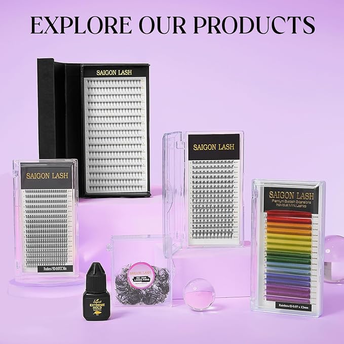SAIGON LASH Eyelash Extensions, Mink Lash, Volume & Classic Lashes for Professionals, J/B/C/CC/D/L/M Curl, 4-15mm Length, Soft Korean PBT Fiber, 16 Rows Lash Tray (Rainbow-D-0.07-15mm)