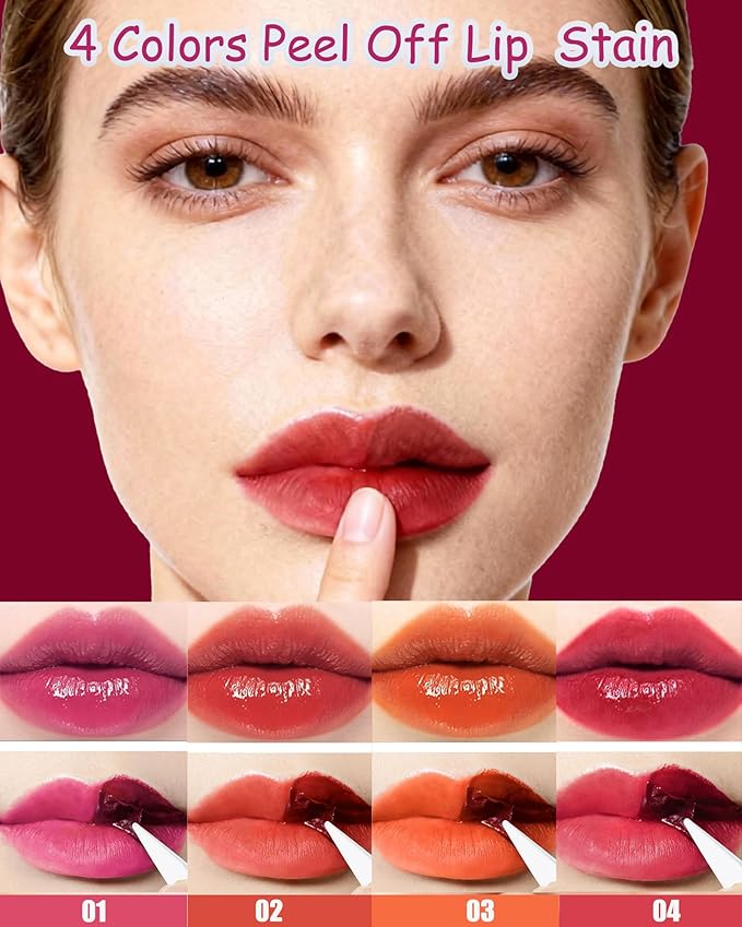 Lip Stain Peel-Off Lip Liner Stain,Long-Lasting Matte Lips Gloss Tattoo,Pink Matte Non-Stick Liptint Highly Pigmented Liquid Lipstick Nude Red Color Transfer-proof Tinted Lipstain Makeup for Women-01